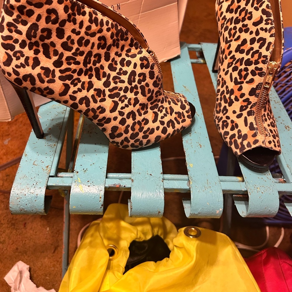 Leopard Print Peep Toe Ankle Boots